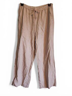 Splendid Linen Blend Natural Khaki Women's Wide Leg Crop Pull On Pants